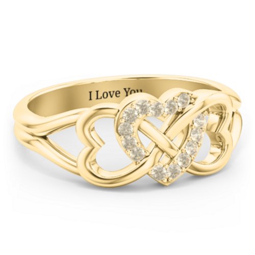 Triple Heart Infinity Ring – 18K Gold Plated Silver with Fancy Yellow Premium Zirconia