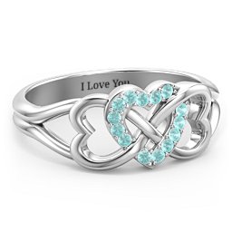 Triple Heart Infinity Ring in 925 Sterling Silver with Mint Premium Zirconia