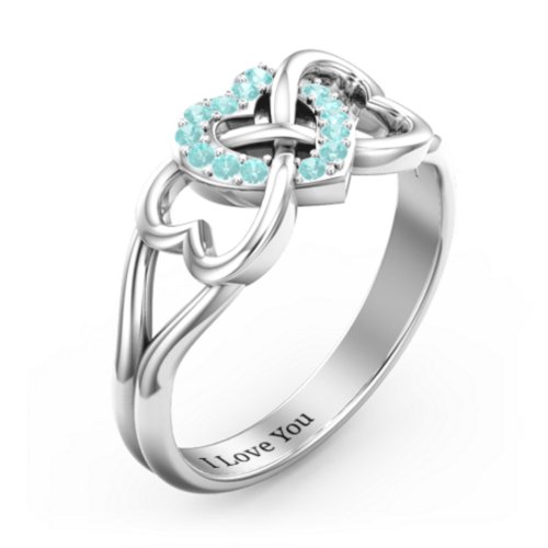 Triple Heart Infinity Ring – Sterling Silver with Mint Premium Zirconia