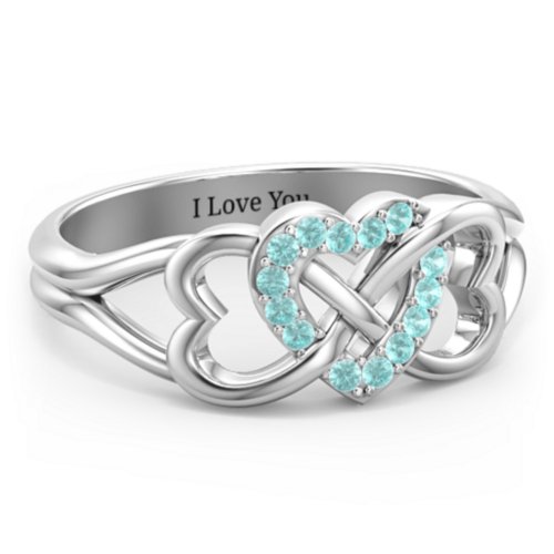 Triple Heart Infinity Ring – Sterling Silver with Mint Premium Zirconia