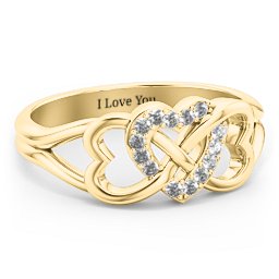 Triple Heart Infinity Ring in 10K Solid Yellow Gold with Diamond