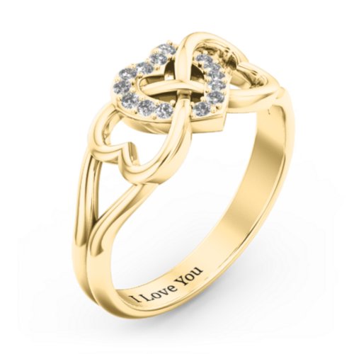 Triple Heart Infinity Ring – 10K Yellow Gold with Diamond