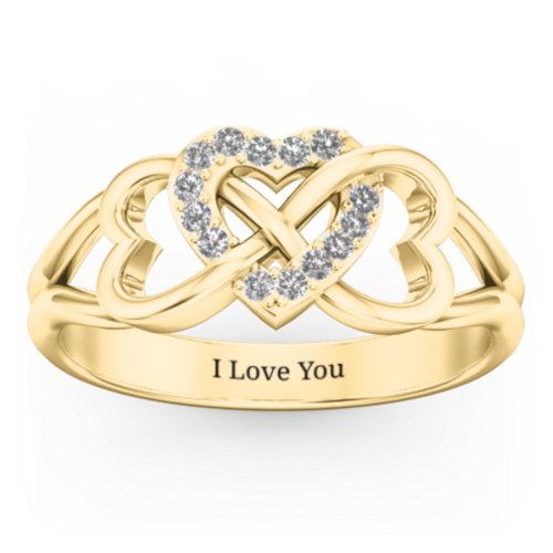 Triple Heart Infinity Ring – 10K Yellow Gold with Diamond
