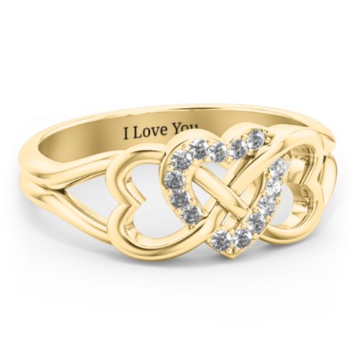 Triple Heart Infinity Ring – 10K Yellow Gold with Diamond
