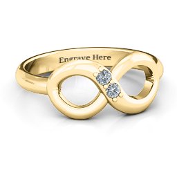 "Twosome" Infinity Ring in 10K Solid Yellow Gold with Cubic Zirconia