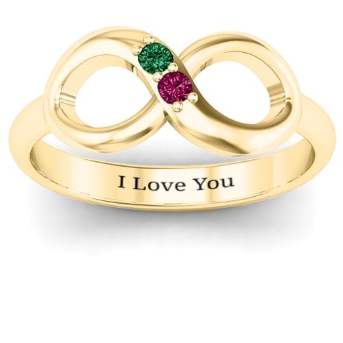 "Twosome" Infinity Ring – 10K Yellow Gold with Emerald and Ruby