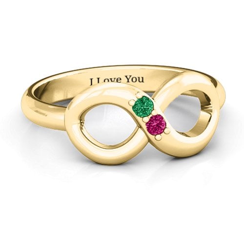 "Twosome" Infinity Ring – 10K Yellow Gold with Emerald and Ruby