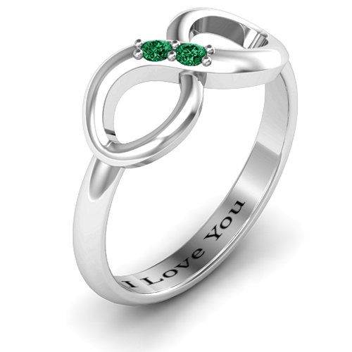 "Twosome" Infinity Ring – Sterling Silver with Emerald