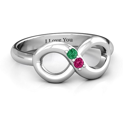 "Twosome" Infinity Ring – Sterling Silver with Emerald and Ruby