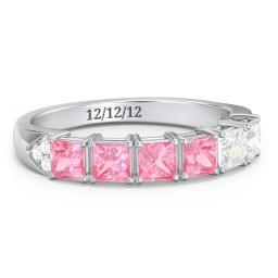 Classic 2-7 Princess Cut Ring with Accents in 925 Sterling Silver with Pink Tourmaline and Cubic Zirconia