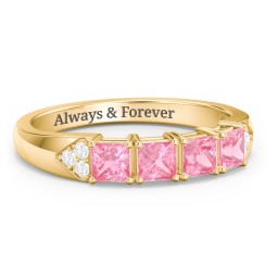 Classic 2-7 Princess Cut Ring with Accents in 10K Solid Yellow Gold with Pink Tourmaline