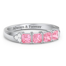 Classic 2-7 Princess Cut Ring with Accents in 925 Sterling Silver with Pink Tourmaline, Cubic Zirconia, and Ruby