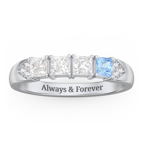 Classic 2-7 Princess Cut Ring with Accents – Sterling Silver with Diamond, Cubic Zirconia, and Blue Topaz