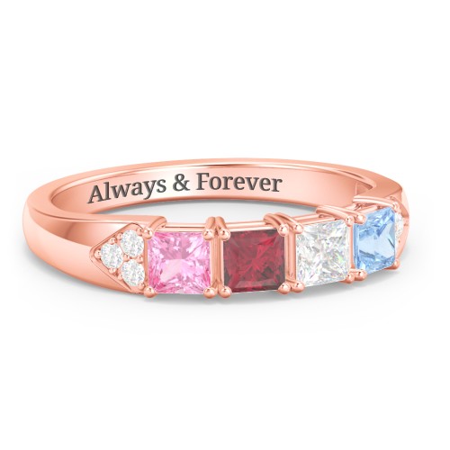 Classic 2-7 Princess Cut Ring with Accents – 10K Rose Gold with Pink Tourmaline, Ruby, Cubic Zirconia, and Blue Topaz