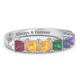 Classic 2-7 Princess Cut Ring with Accents in 925 Sterling Silver with Ruby, Citrine, Cubic Zirconia, Emerald, Blue Sapphire, and Amethyst