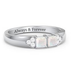 Classic 2-7 Princess Cut Ring with Accents in 925 Sterling Silver with Opal and Cubic Zirconia