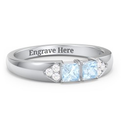 Classic 2-7 Princess Cut Ring with Accents in 925 Sterling Silver with Aquamarine and Cubic Zirconia