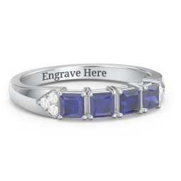 Classic 2-7 Princess Cut Ring with Accents in 925 Sterling Silver with Blue Sapphire and Cubic Zirconia