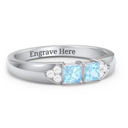 Classic 2-7 Princess Cut Ring with Accents in 925 Sterling Silver with Blue Topaz and Cubic Zirconia