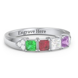 Classic 2-7 Princess Cut Ring with Accents in 925 Sterling Silver with Emerald, Ruby, Cubic Zirconia, and Amethyst