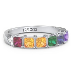 Classic 2-7 Princess Cut Ring with Accents in 925 Sterling Silver with Ruby, Citrine, Emerald, Blue Sapphire, and Amethyst