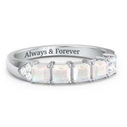 Classic 2-7 Princess Cut Ring with Accents in 925 Sterling Silver with Opal and Diamond