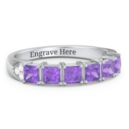 Classic 2-7 Princess Cut Ring with Accents in 925 Sterling Silver with Amethyst