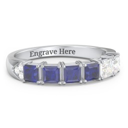 Classic 2-7 Princess Cut Ring with Accents in 925 Sterling Silver with Blue Sapphire and Cubic Zirconia