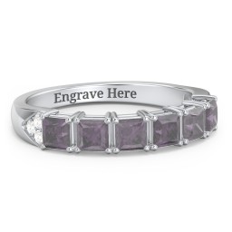 Classic 2-7 Princess Cut Ring with Accents in 925 Sterling Silver with Alexandrite