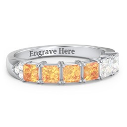 Classic 2-7 Princess Cut Ring with Accents in 925 Sterling Silver with Citrine and Cubic Zirconia
