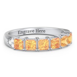 Classic 2-7 Princess Cut Ring with Accents in 925 Sterling Silver with Citrine