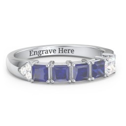 Classic 2-7 Princess Cut Ring with Accents in 925 Sterling Silver with Blue Sapphire and Diamond
