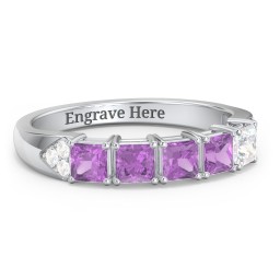 Classic 2-7 Princess Cut Ring with Accents in 925 Sterling Silver with Amethyst and Diamond