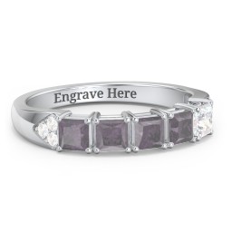 Classic 2-7 Princess Cut Ring with Accents in 925 Sterling Silver with Alexandrite and Diamond
