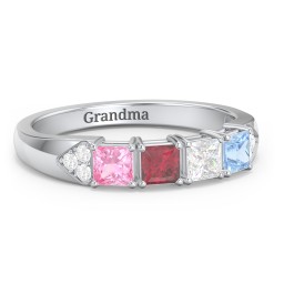 Classic 2-7 Princess Cut Ring with Accents in 925 Sterling Silver with Pink Tourmaline, Ruby, Cubic Zirconia, and Blue Topaz