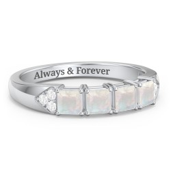 Classic 2-7 Princess Cut Ring with Accents in 925 Sterling Silver with Opal, Cubic Zirconia, Ruby, and Pink Tourmaline
