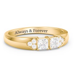 Classic 2-7 Princess Cut Ring with Accents in 10K Solid Yellow Gold with Diamond and Cubic Zirconia