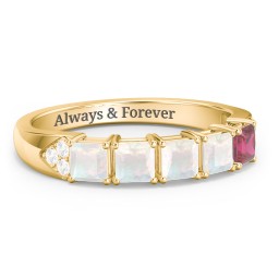 Classic 2-7 Princess Cut Ring with Accents in 10K Solid Yellow Gold with Opal, Ruby, and Cubic Zirconia
