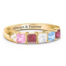 Classic 2-7 Princess Cut Ring with Accents in 10K Solid Yellow Gold with Pink Tourmaline, Ruby, Cubic Zirconia, and Blue Topaz