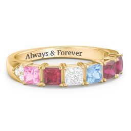 Classic 2-7 Princess Cut Ring with Accents in 10K Solid Yellow Gold with Pink Tourmaline, Ruby, Cubic Zirconia, and Blue Topaz