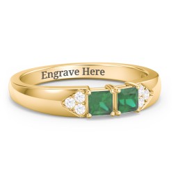 Classic 2-7 Princess Cut Ring with Accents in 10K Solid Yellow Gold with Emerald and Cubic Zirconia