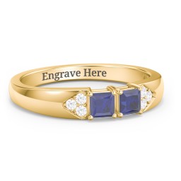 Classic 2-7 Princess Cut Ring with Accents in 10K Solid Yellow Gold with Blue Sapphire and Cubic Zirconia
