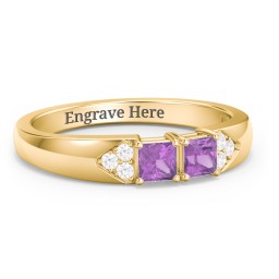 Classic 2-7 Princess Cut Ring with Accents in 10K Solid Yellow Gold with Amethyst and Cubic Zirconia
