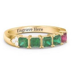 Classic 2-7 Princess Cut Ring with Accents in 10K Solid Yellow Gold with Emerald, Ruby, and Cubic Zirconia