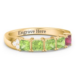 Classic 2-7 Princess Cut Ring with Accents in 10K Solid Yellow Gold with Peridot, Ruby, and Cubic Zirconia