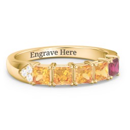 Classic 2-7 Princess Cut Ring with Accents in 10K Solid Yellow Gold with Citrine, Ruby, and Cubic Zirconia