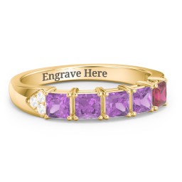 Classic 2-7 Princess Cut Ring with Accents in 10K Solid Yellow Gold with Amethyst, Ruby, and Cubic Zirconia