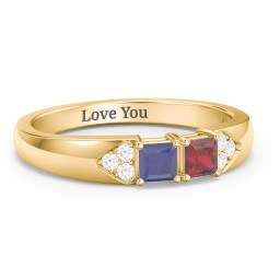 Classic 2-7 Princess Cut Ring with Accents in 10K Solid Yellow Gold with Blue Sapphire, Garnet, and Cubic Zirconia