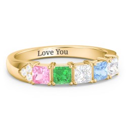 Classic 2-7 Princess Cut Ring with Accents in 10K Solid Yellow Gold with Pink Tourmaline, Emerald, and Cubic Zirconia