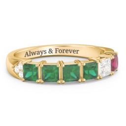 Classic 2-7 Princess Cut Ring with Accents in 10K Solid Yellow Gold with Emerald